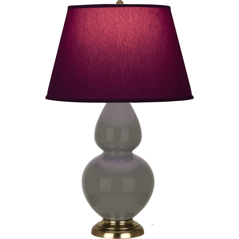 Lampe de table double gourde en céramique, Bois de frêne verni / laiton, Prune / lavande, Laiton