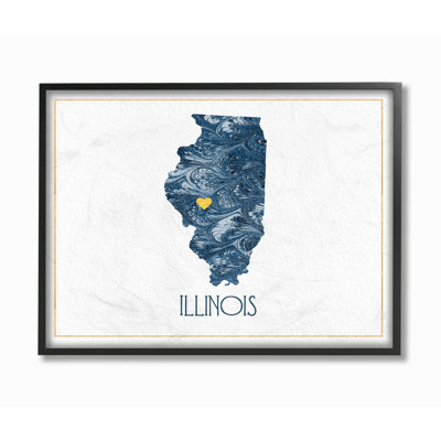 " Illinois Minimal Blue Marbled Paper Silhouette " by Daphne Polselli