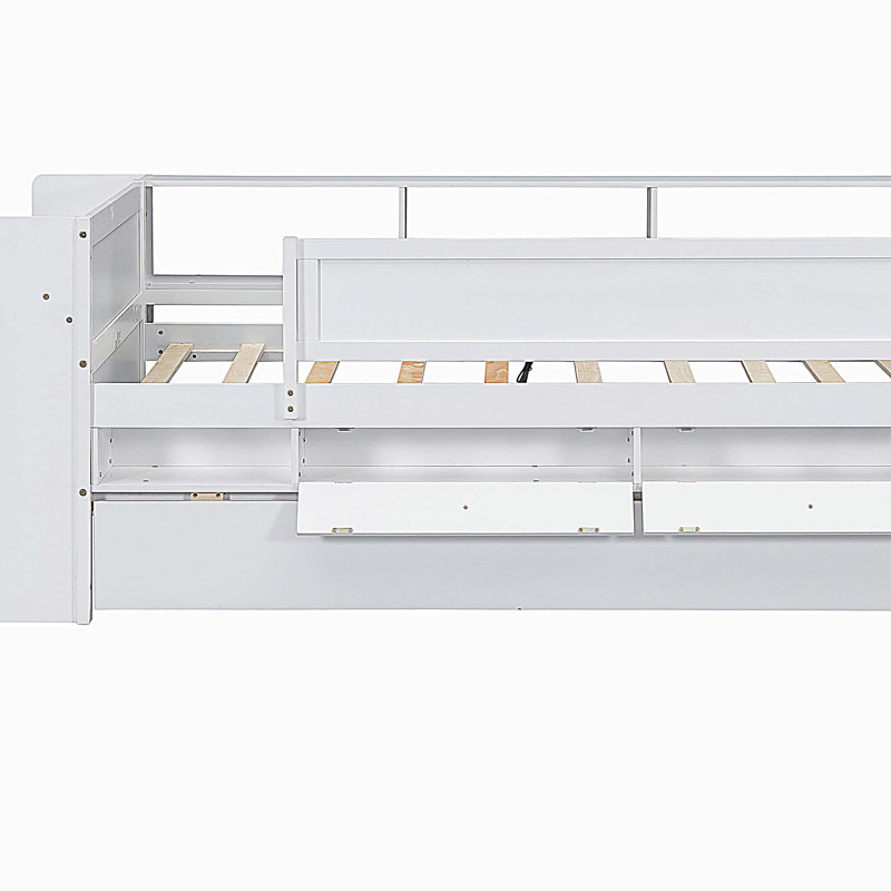 Lit de jour multifonctionnel avec lit gigogne, tête de lit et tables, station de charge USB