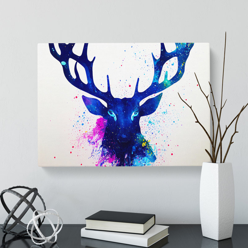 Colourful Stag Abstract - Wrapped Canvas, 40cm H x 60cm W x 3cm D