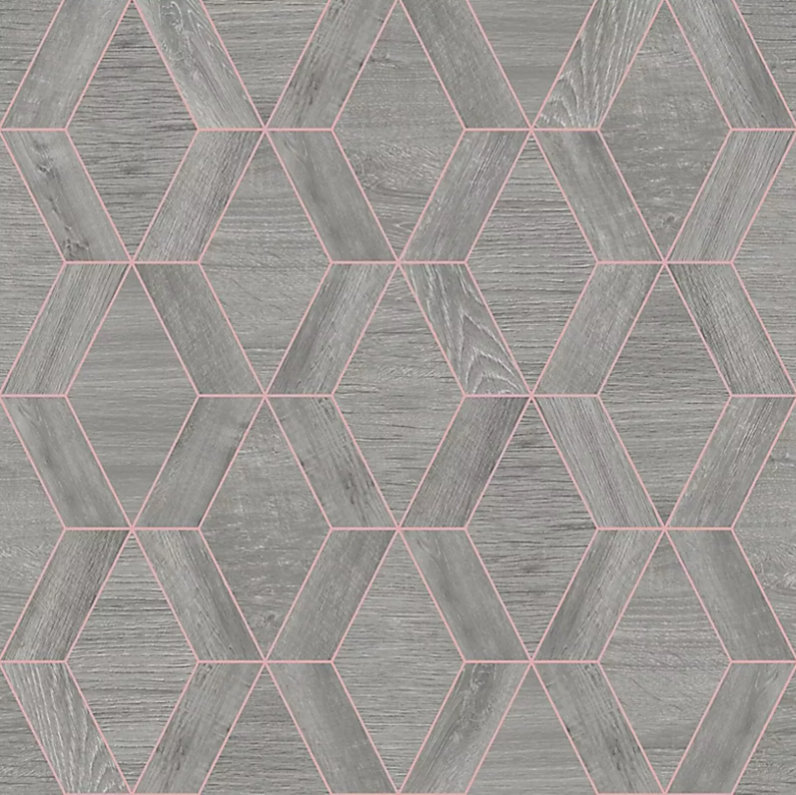  Modern Geometric Wood Panel Wallpaper Parquet Grey Rose Gold Metallic 271392