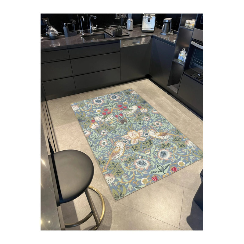 Multicolored Bird Flower Fruit Patterned Creative Modern Decorative Carpet, Round 4'