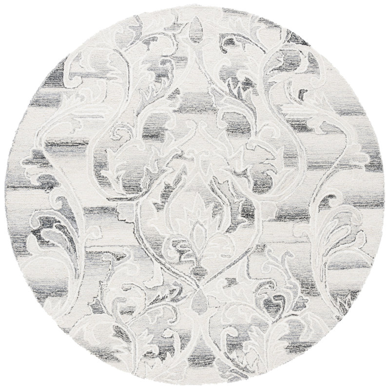 Tapis gris / ivoire en laine / coton touffeté à la main Codd, Rond 6 pi