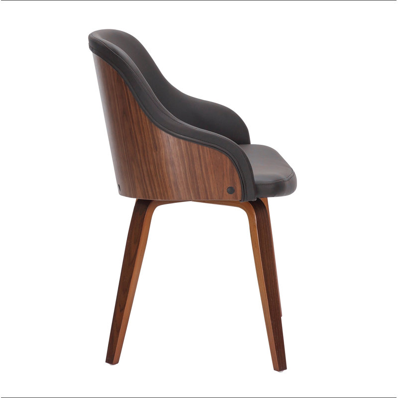 Chaise d'appoint Mid-Century moderne en bois de noyer et similicuir, Brun, Brun