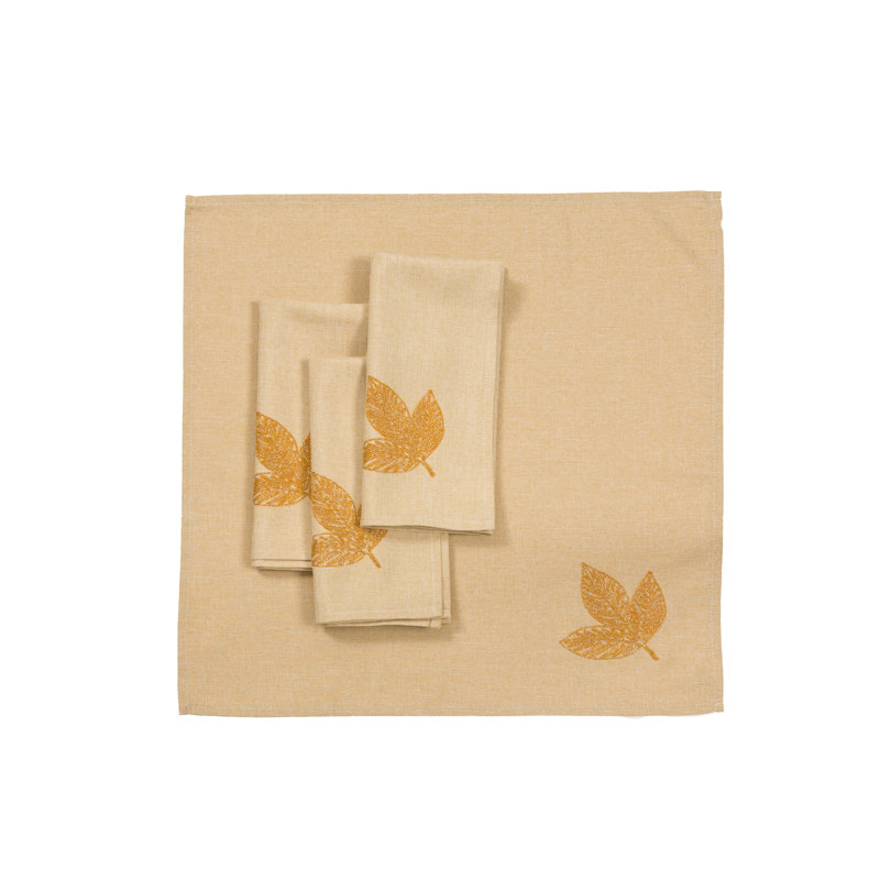 Padilla Polyester Embroidered Square Napkin, Beige/Gold