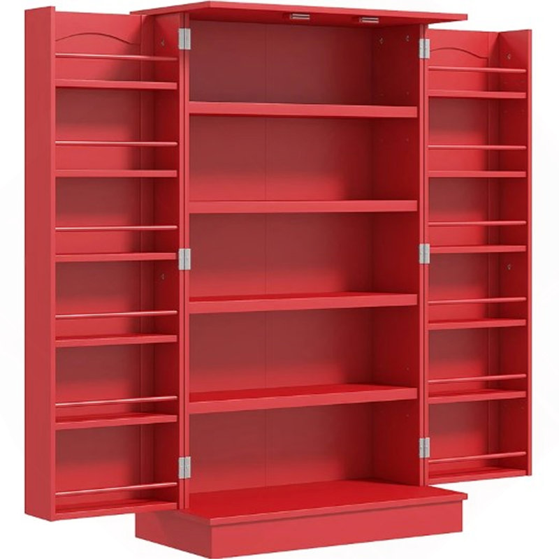 Grande armoire de rangement latérale, armoire de cuisine, avec portes doubles et tablettes à 5 niveaux, pour la maison