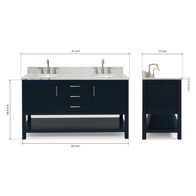 Bayhill 73'' W Double Vanity, Oval, Midnight Blue, 61"