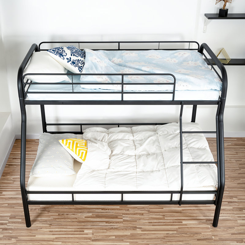 Metal Bunk Beds Twin Over Full Size Sturdy Design with Safety Guardrails Ideal for Kids & Teens, Black