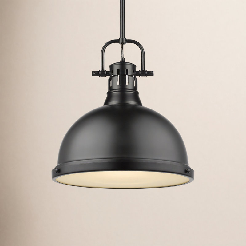 Luminaire suspendu dôme en acier à intensité variable 1 lumière Calico, Noir mat, Noir mat