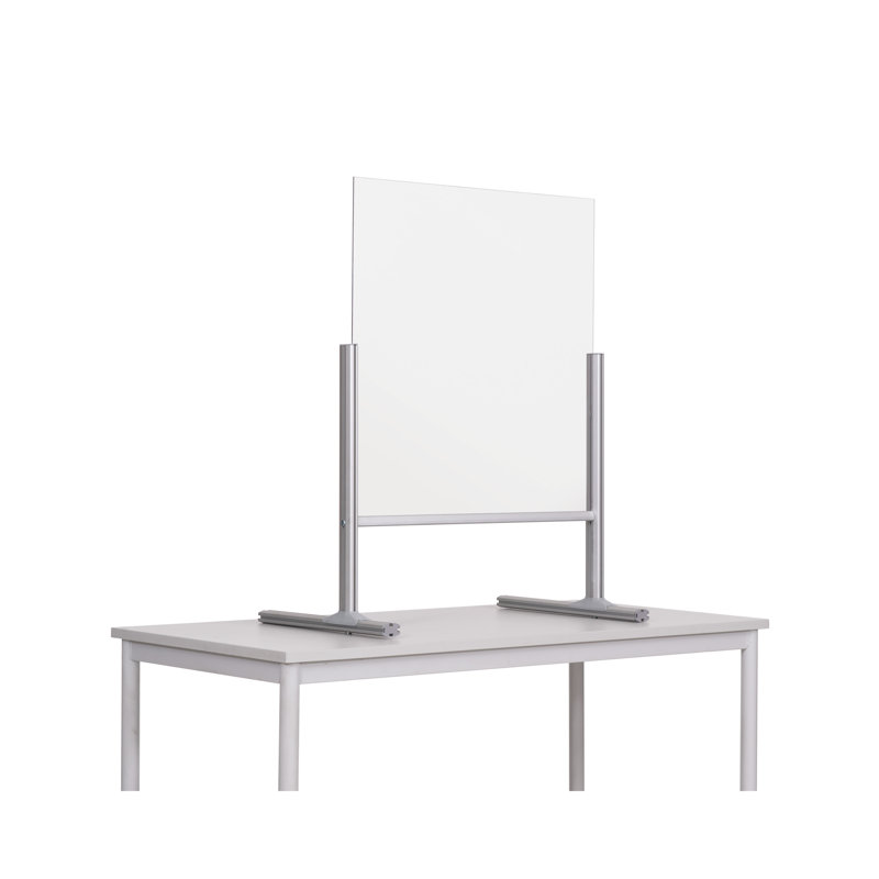 Bi -Office counter top, splash guard, glass, aluminum frame and feet, 65cm H x 85cm W x 7.8cm D