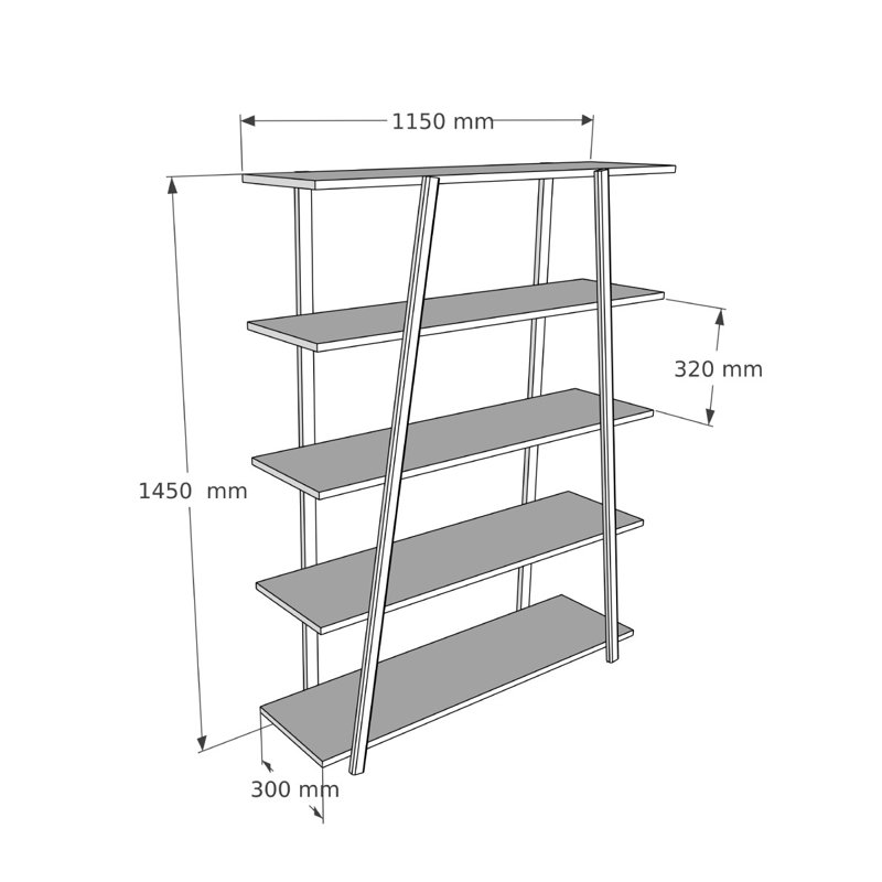 Bibliothèque en bois massif Heinen, Naturel, (5 tablettes) H 63 po x l 31 po x P 10 po