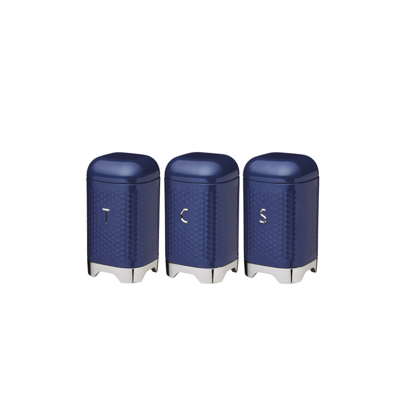 KitchenCraft Lovello 3 Piece Coffee, Tea, & Sugar Jar Set, Blue/Silver