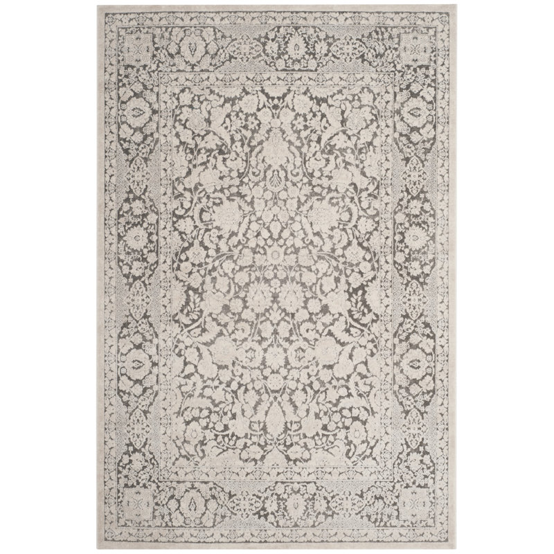Calidia Oriental Dark Gray/Cream Area Rug, Rectangle 4' x 6'