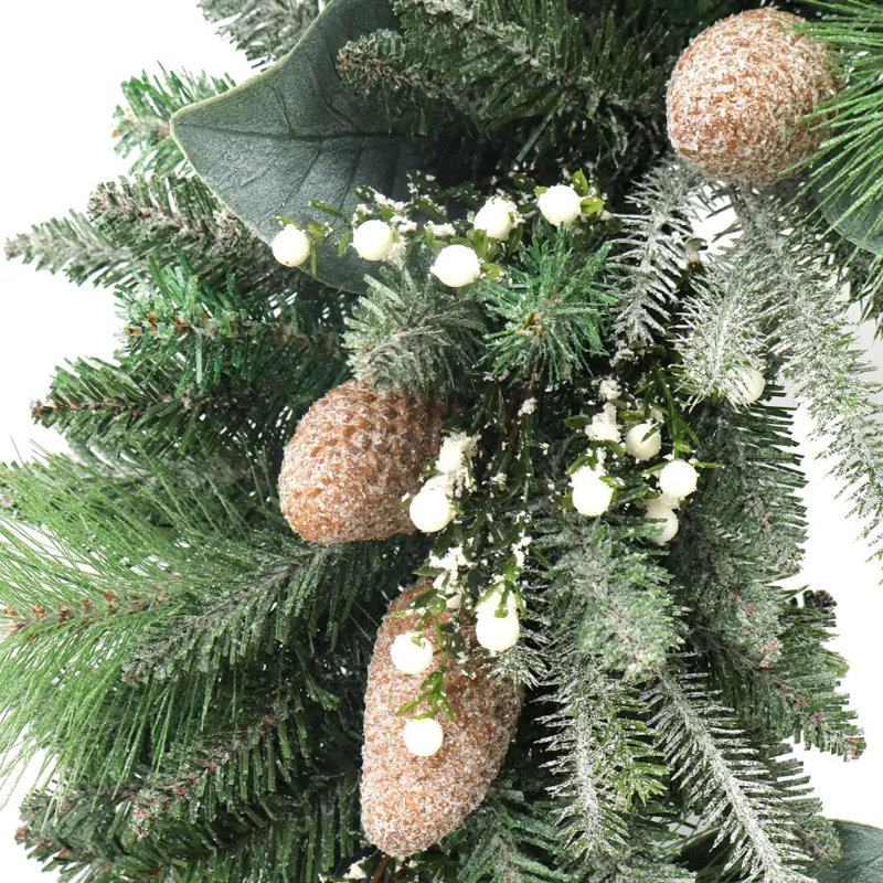 30" Flocked Woodland Pine and Berry Wreath with Pinecones and Frosted Foliage
