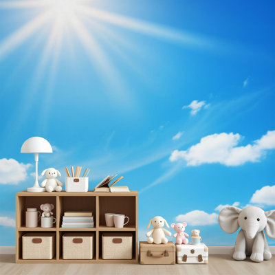 Peel and Stick Wallpaper sun bright blue sky white light clouds Wall Murals 69"H x 96"W Removable PVC Wall Paper Self-Adhesive Wall Decor for Bedroom Living Room Home Office