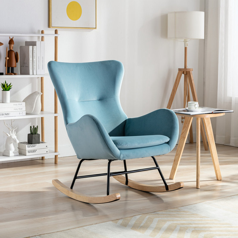 Fauteuil à bascule Teddy, Velours bleu clair