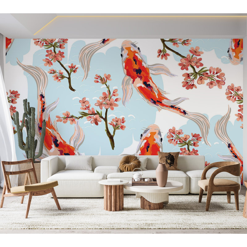 Murale pelez et collez de qualité supérieure - Koi Fish Bloom, L 144 po x l 210 po