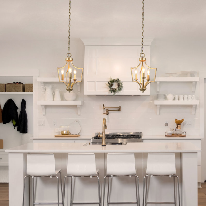 Aldrich 3 - Light Lantern Geometric Gold Dining Room Pendant ETL Certified