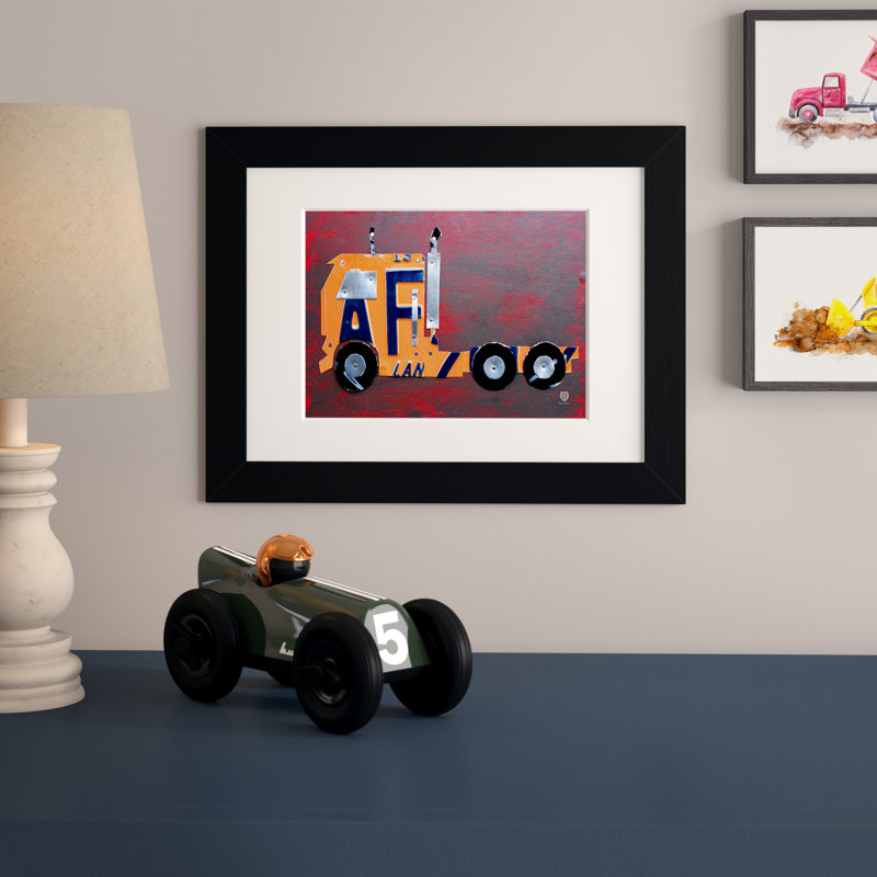 « semi-truck », art encadré, H 11 po x l 14 po x P 0,5 po
