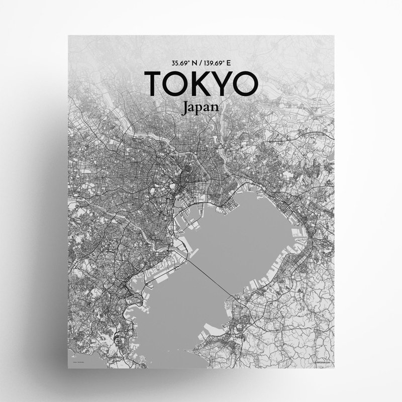 Tokyo City Map In Tones - No Frame Print, 20cm H x 16cm W x 0.05cm D
