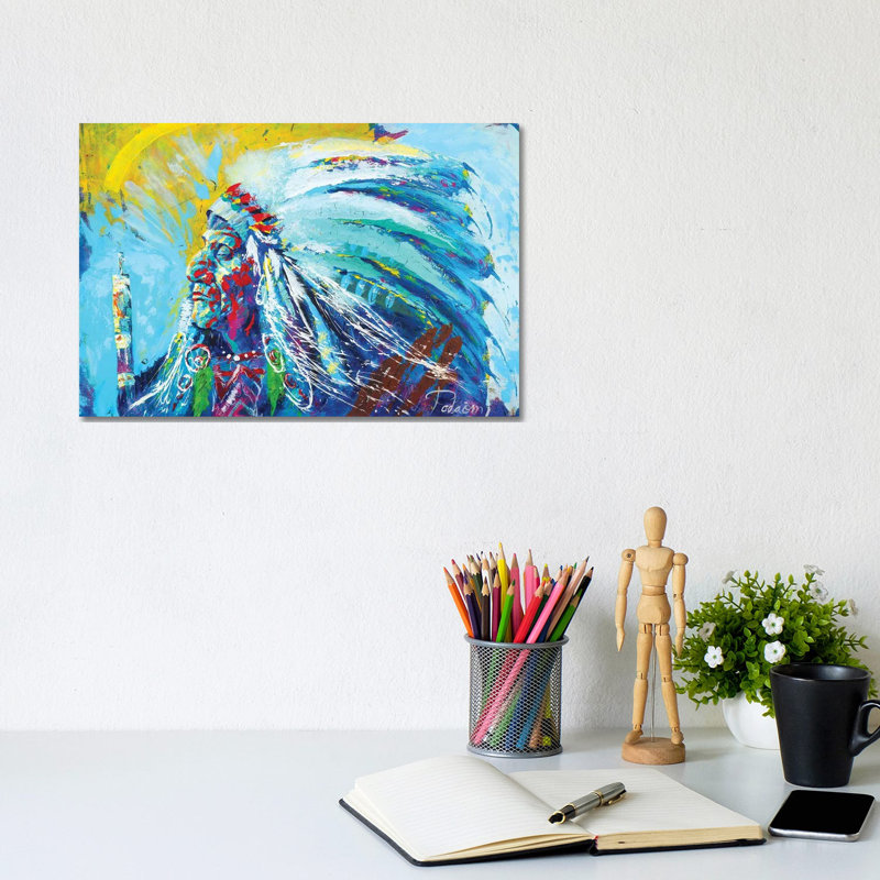 Native American by Tadaomi Kawasaki - Wrapped Canvas Painting, 20.32 cm H x 30.48 cm W