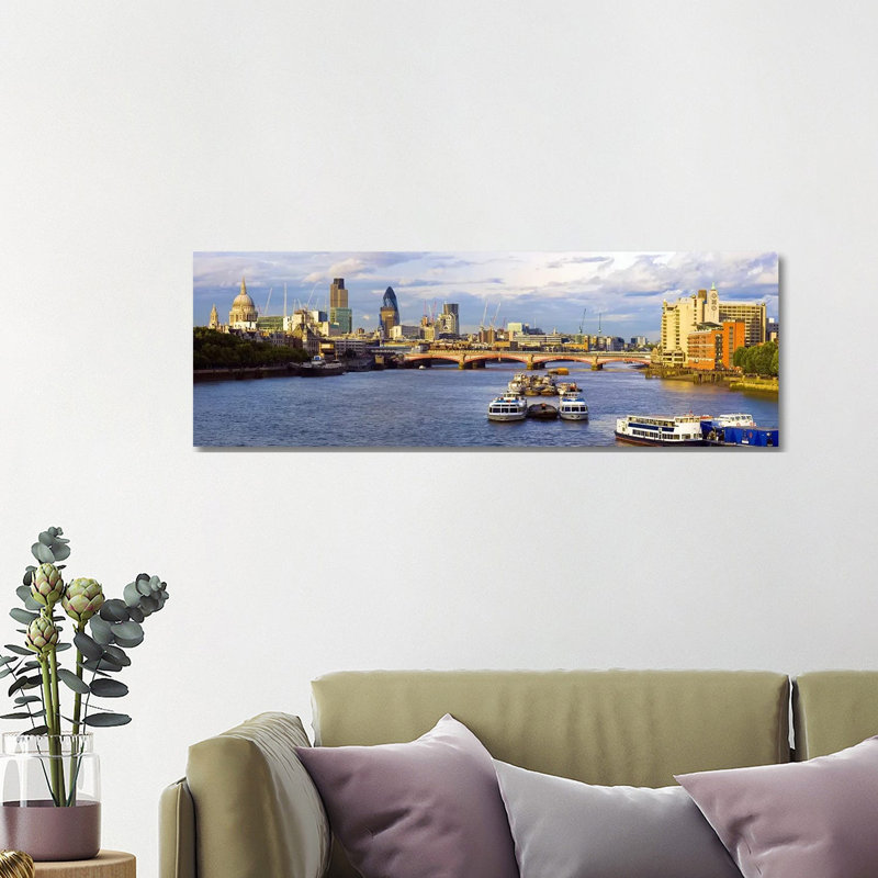 River Thames View Of The City Of London Skyline With Blackfriars Bridge, London, England, United Kingdom by Panoramic Images - Panoramic Gallery-Wrapped Canvas Giclée on Canvas