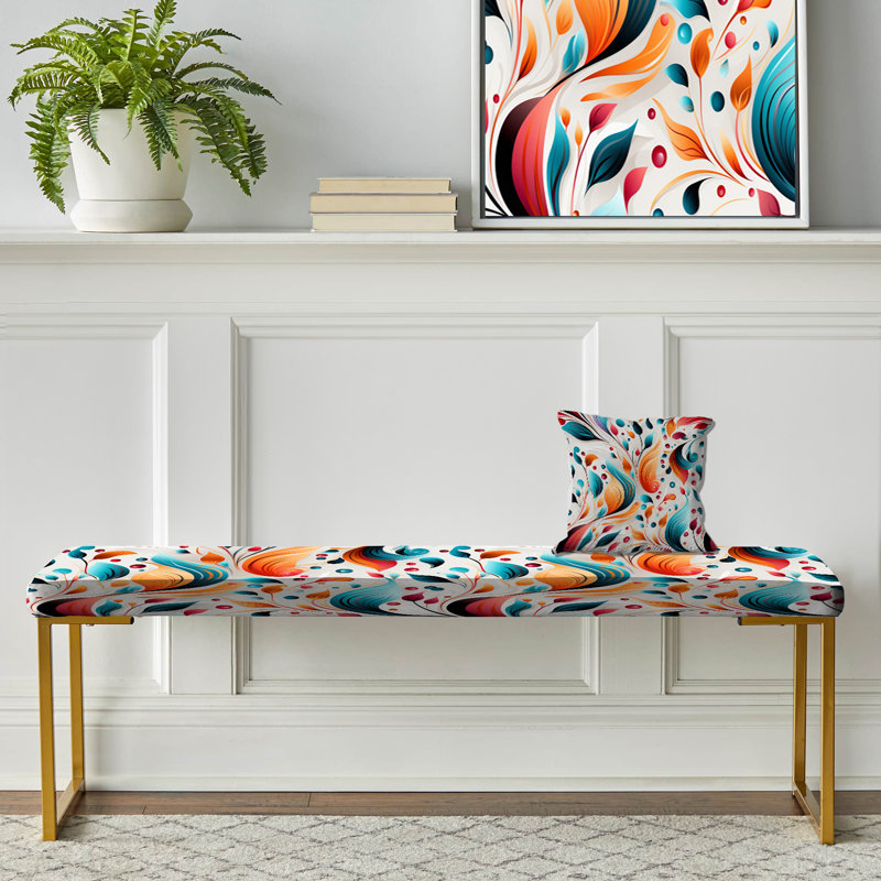 Minimalist Feather Paisley Pattern - Paisley Upholstered Gold Bench
