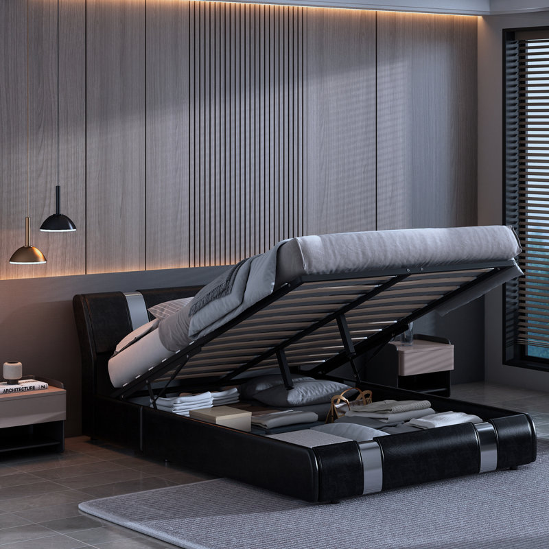 Lit plateforme avec rangement, Noir, Grand
