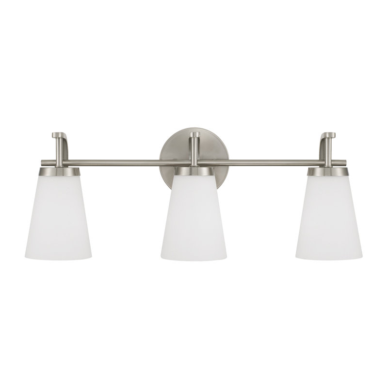 23" W x 9" H 3-Light Vanity  in Brushed Nickel with Tapered Soft White Glass, 3, Brushed Nickel