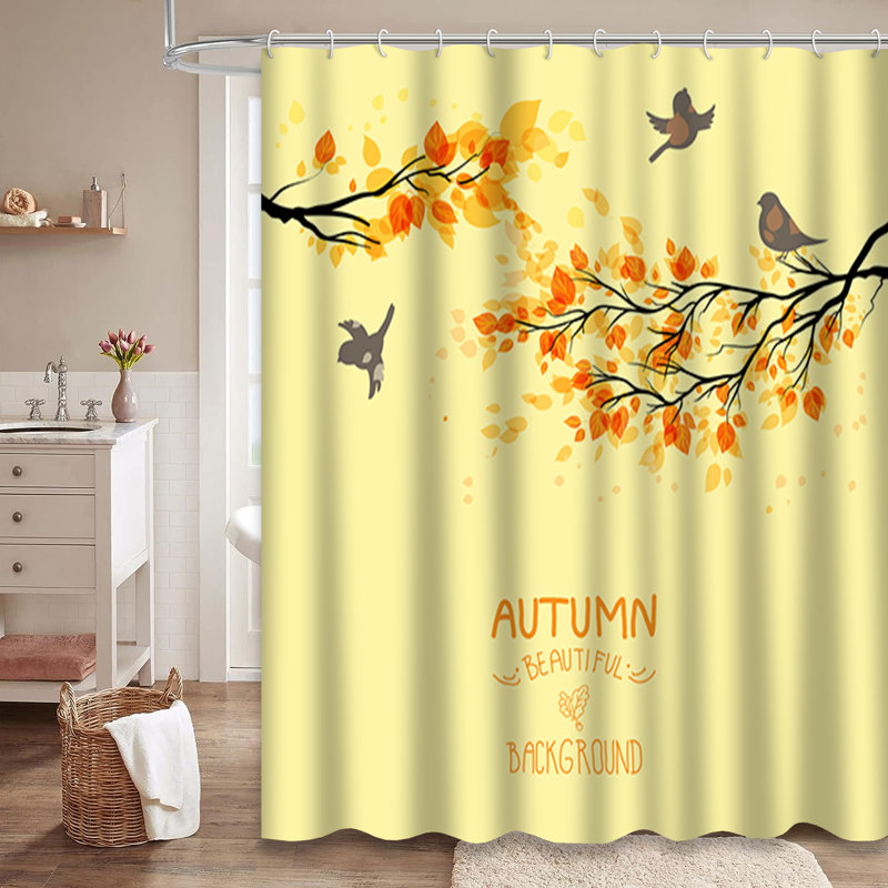 Rideau de douche Autumn Leaves Branches Birds Fall Leaf avec 12 crochets, L 72 po x l 72 po