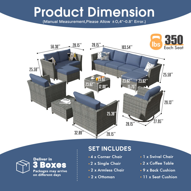 Kirill 9 - Person Patio Conversation Set with Cushions, Blue