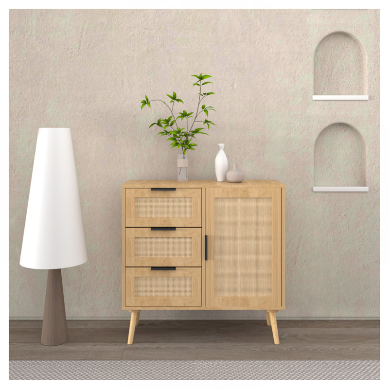 Commode de rangement en rotin moderne avec armoire de rangement en bois pour chambre à coucher, salon, entrée et couloir