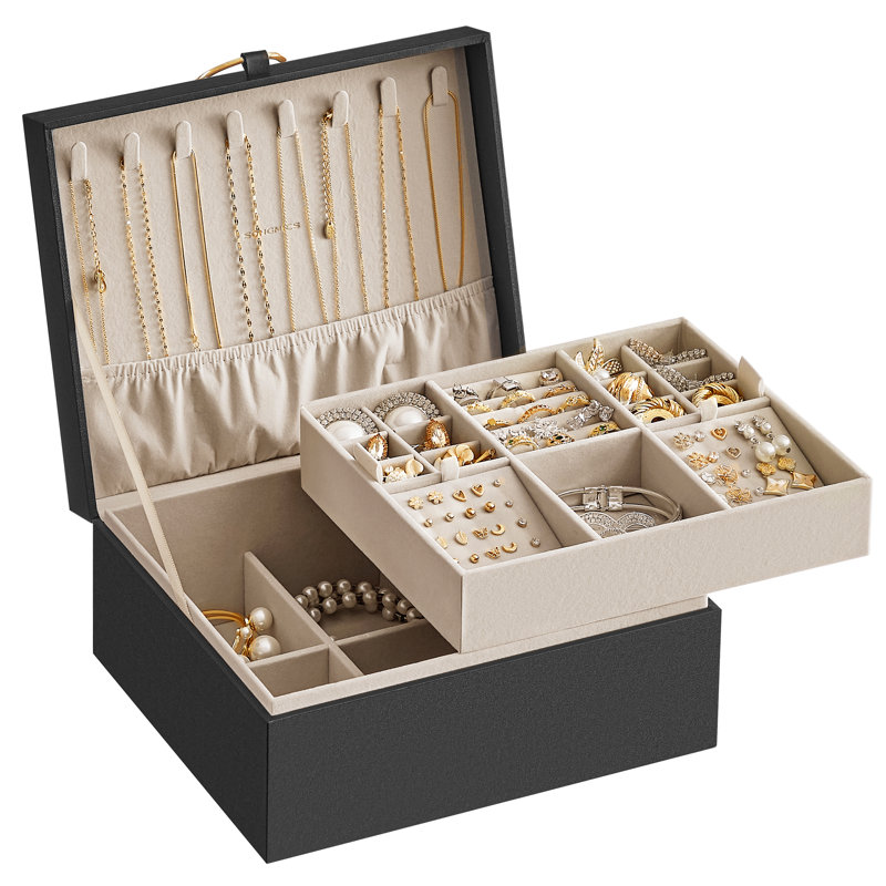2-Layer Jewellery Box, Jewellery Organiser With Handle, Removable Jewellery Tray, Jewellery Storage, Floating Effect, 24 X 11 Cm, Gift Idea
