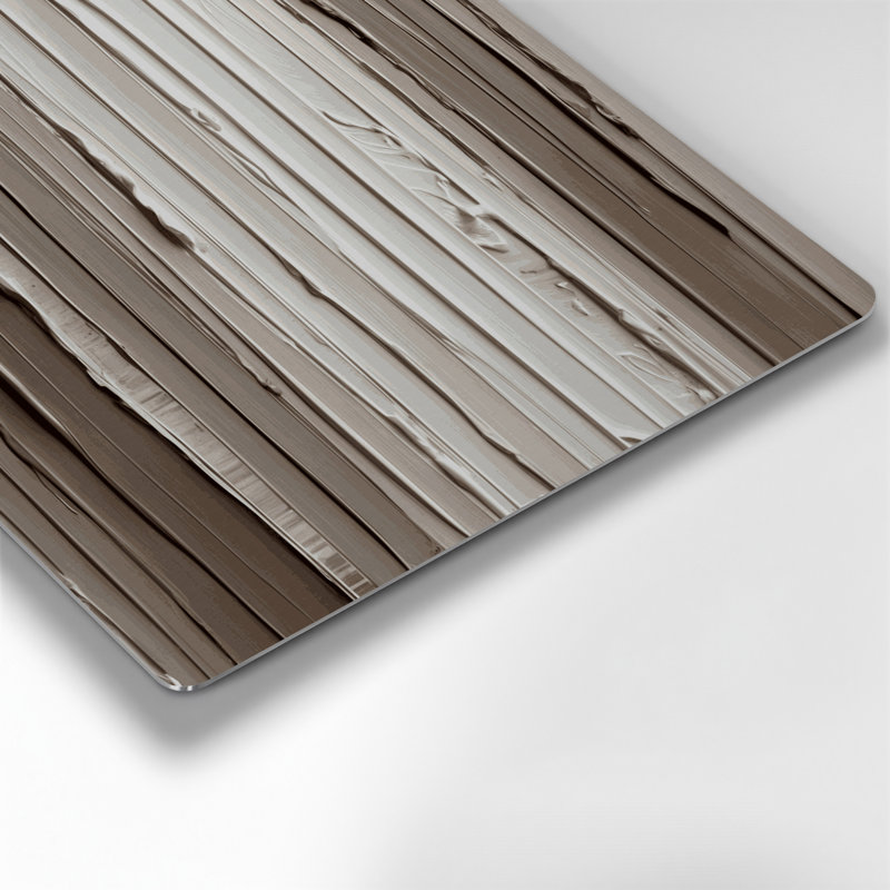 Art mural horizontal en taupe rayé blanc et métal gris, H 12 po x l 12 po