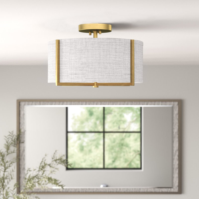 Axis 2-Light 14.5" Semi Flush Mount, Heritage Brass, Off White