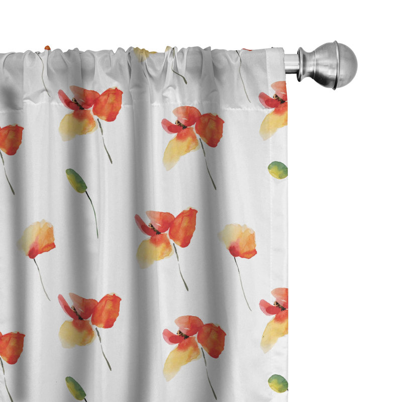 Watercolor Flowers Semi-Sheer Rod Pocket Curtain Panels, 28" x 95"