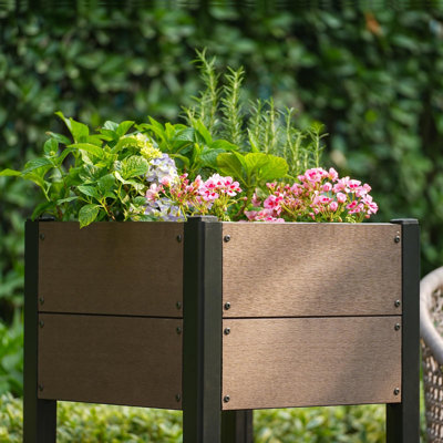 HDPE Elevated Garden Bed with Storage Shelf, 19"W x 33"H Raised Planter Box with Aluminum Frame for Patio