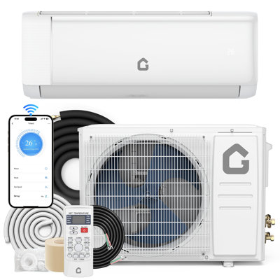 Mini système de pompe à chaleur climatiseur à deux blocs 12 000 BTU avec WiFi, compatible avec Alexa, télécommande écoénergétique avec installation autonettoyante, refroidit jusqu'à 750 pieds carrés