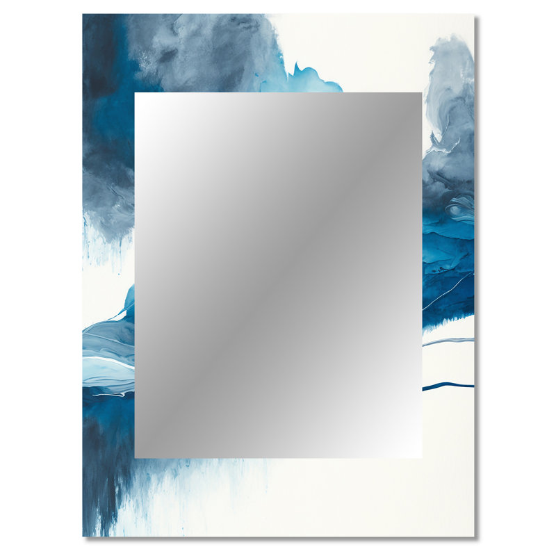 Through The Sapphire Blue Clouds V - Liquid Ink Mirror, Blue Unique Wall Mirror, Printed Metal Art, 40" x 30"