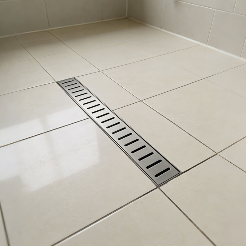 24 Inch Linear Shower Drain With Removable Capsule Pattern Grate Stainless Steel Shower Floor Drain Rectangular Bathroom Drain With Adjustable Leveling Feet And Hair Strainer