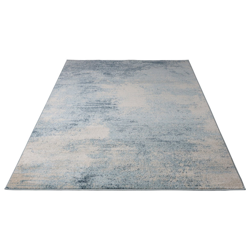 Tapis bleu/ivoire abstract Oklee, Rectangle 2 pi 7 po x 4 pi 11 po