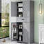 Armoire de rangement de salle de bain grise, intérieur spacieux et conception basculante avec tablettes réglables efficaces