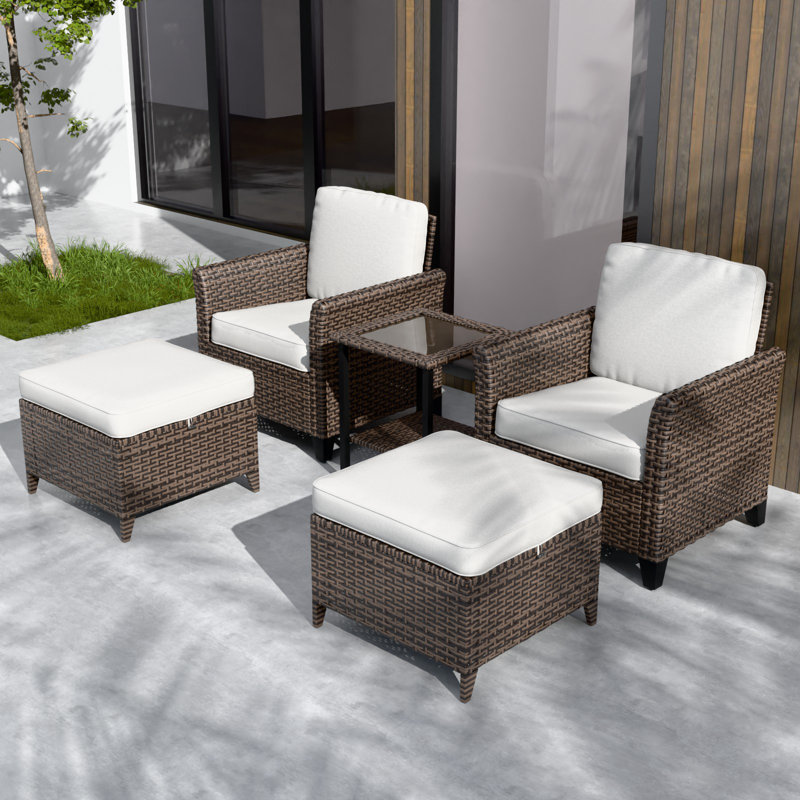 Ensemble de conversation 5 pièces en rotin avec coussins 5 pièces, Beige