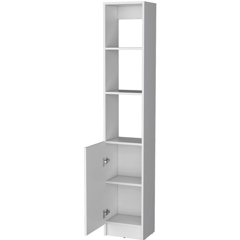 Armoire à linge moderne pour salle de bain - 1 porte, 5 tablettes avec porte, Blanc