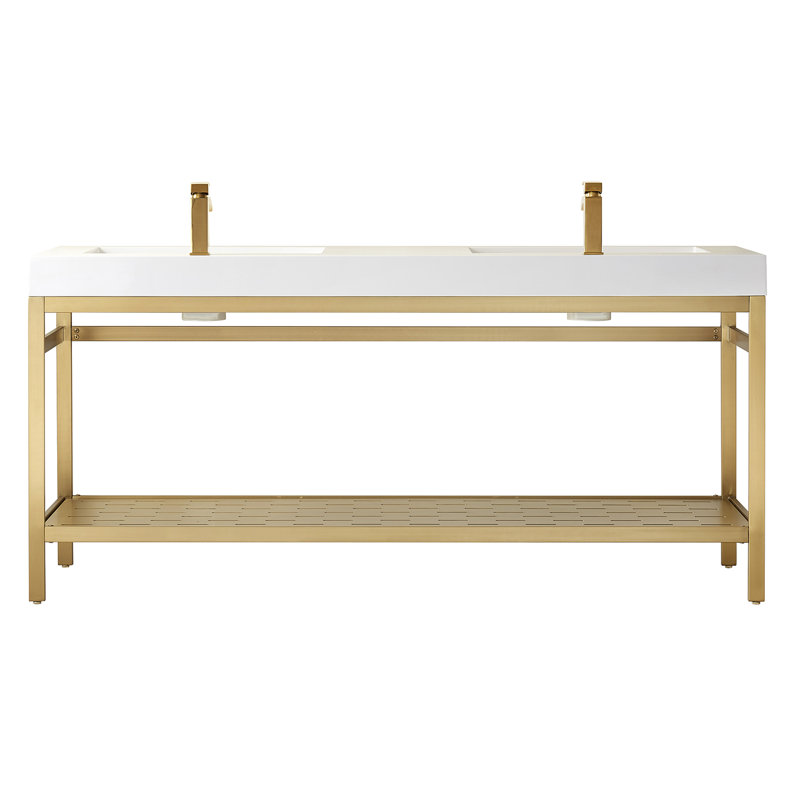 Ensemble de meuble-lavabo double 72 po Idella, Or brossé, Blanc, Blanc