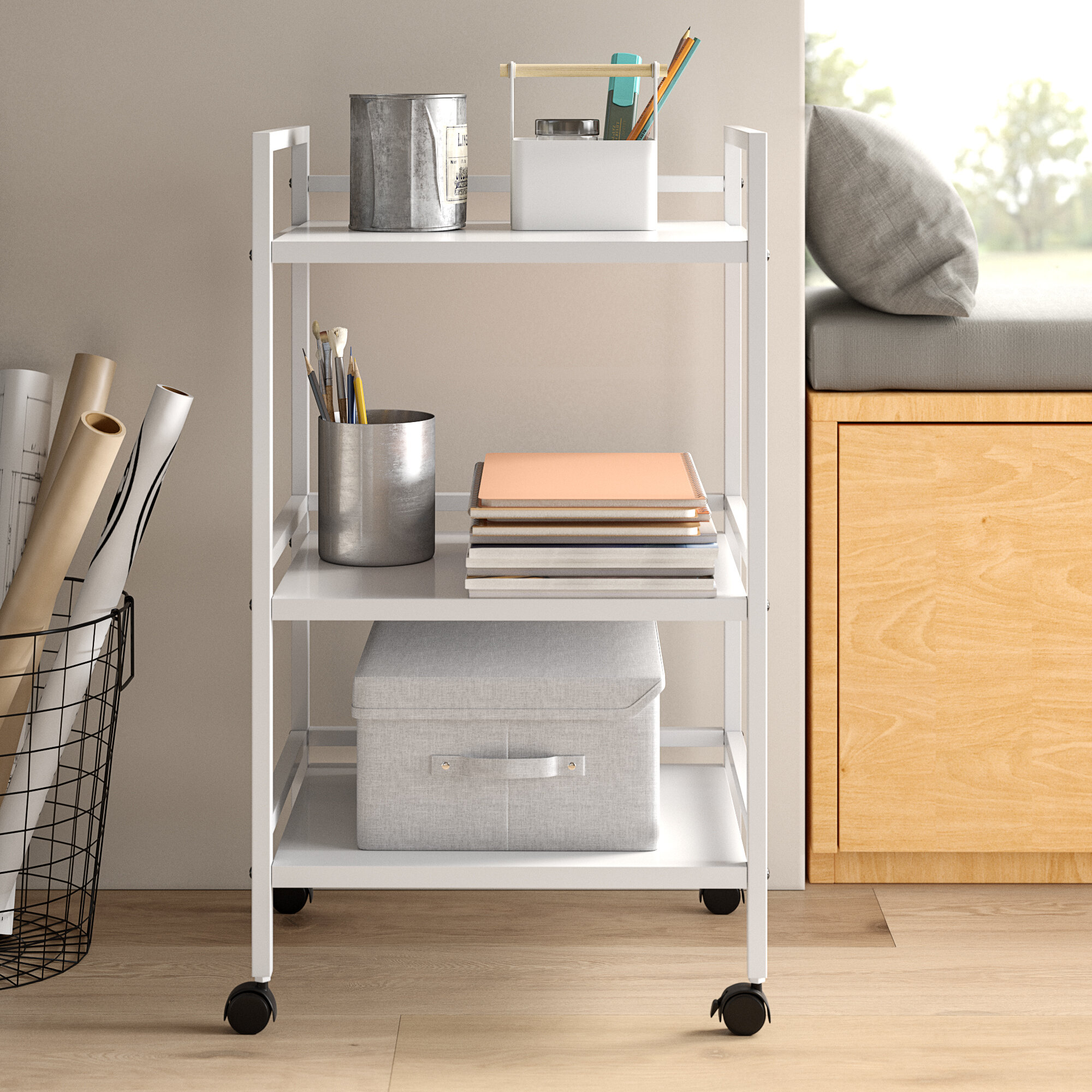 Dawson 3-Shelf Metal Utility Cart Dotted Line Color White