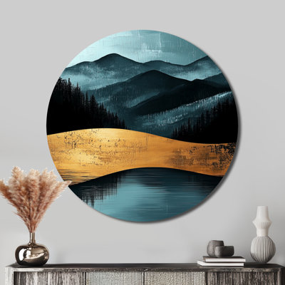 Minimal Forest and Peaks Solitude Horizon II - décoration murale moderne en métal doré