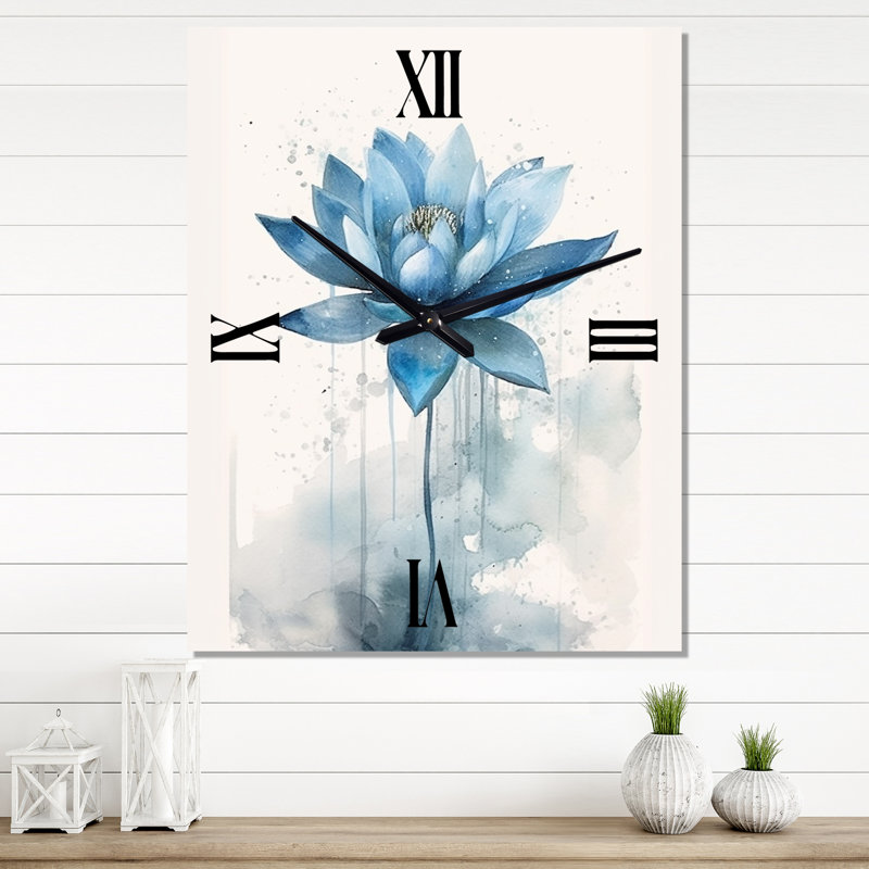 Vintage Blue Lotus Reflections - Horloge murale rétro, Grand