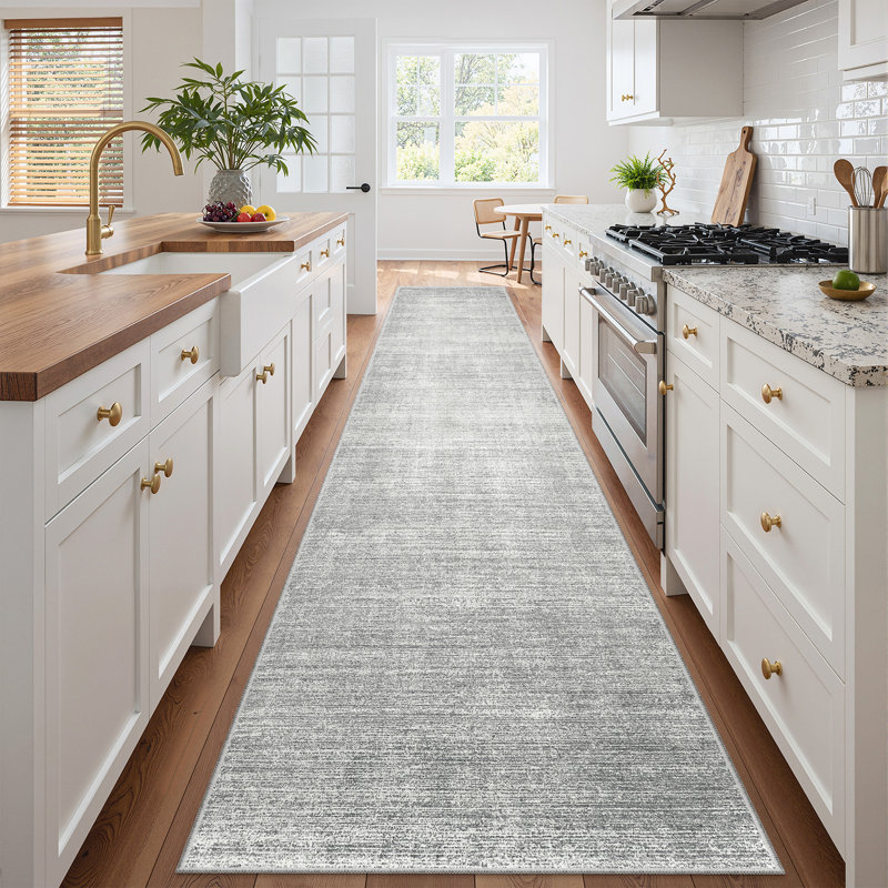 Tapis lavable à rayures rétro antidérapant (beige), Gray, Tapis de couloir 2 pi x 12 pi