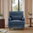 Upholstered Navy Nailhead Trim Accent Chair with Throw Pillow and Solid Wood Legs-125842258
